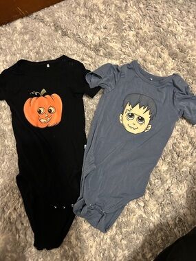 Posh Peanut Black Pumpkin & Blue Frankenstein One-Piece Bodysuits